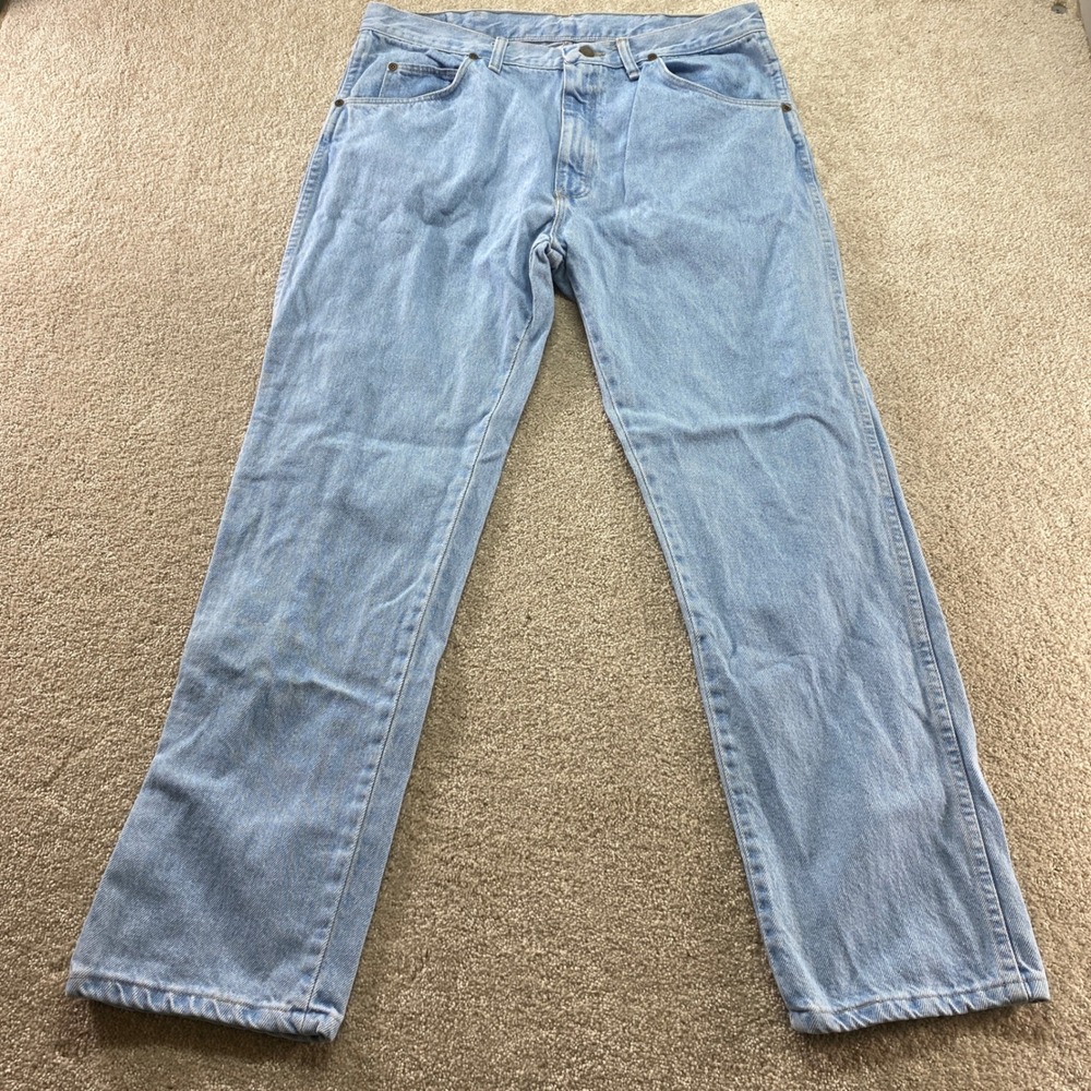 Wrangler Jeans Mens 36x30 Light Wash Regular Fit Straight Leg Denim Made‎ in USA